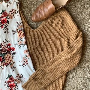 Camel Colored Sweater with Tie Knot Back Detail